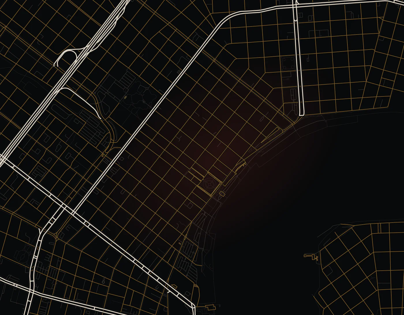 Street map of New Orleans' French Quarter and the Mississippi River